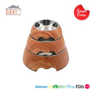 3 Piece Wooden Decal Melamine Dog Feeder+Stainless Steel Bowl Set