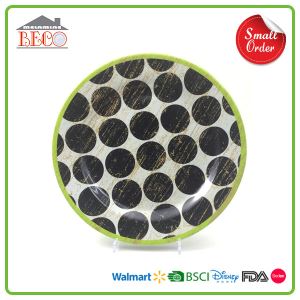 BSCI Factory Black Dot Design Round Embossed Plastic Melamine Dinner Plate for Sale