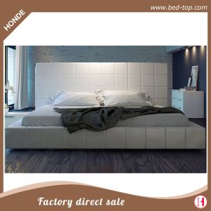 New Design King Size White Faux Leather Bed With Upholstered Headboard
