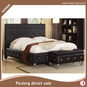 New design full size white black faux leather bed with diamond