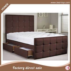 Luxury Storage Double Size Upholstered Diamond Leather Bed With High Headboard