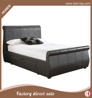 Modern High Sleigh Headboard Synthetic Leather Bed