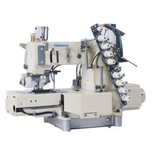 TMN-4412P-UTC-D 12 Needle, Cylinder Bed, Double Chain Stitch Machine For Attaching Pre-closed Elastic With Pneumatic Thread Trimmer.Direct-drive,