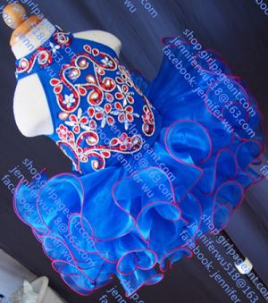 Colorful Rhinestones Beaded Glitz Royal Blue Baby Dress G284A