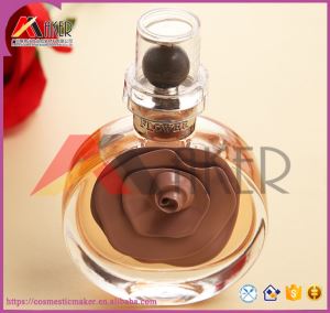 Wholesale 50ml Fashion Round Shape Elegant Transparent Glass Perfume Bottle with Pink Flower