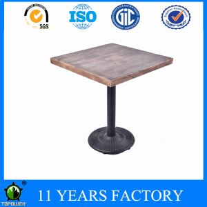 Industrial Outdoor Wooden Top Square Bistro Table With Black Powder Coat Base