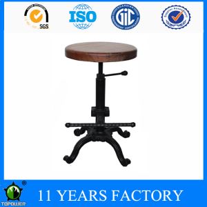 Cast Iron Adjustable Height Wooden Seat Swivel Wrought Iron Bar Stools For A Bar