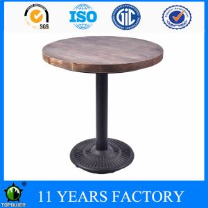 Vintage Outdoor Wooden Top Round Bistro Table With Black Powder Coat Base