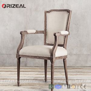 Orizeal Square Nailhead Back Cream Fabric Dining Room Chairs with Oak Solid Wood Leg