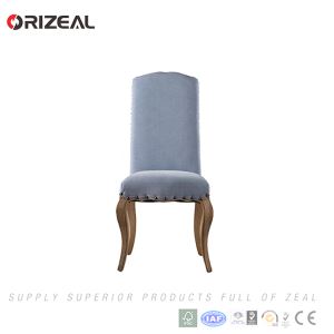 Orizeal Bordeaux Linen High Back Upholstered Dining Chair with Nail Trim and Natural Wood Legs