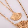 Latest Design Two Layers Metal Chain Necklace With Metal Folding Fan And Stone Pendant