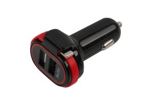 Dual USB 2.4A Car Charger with Micro USB and Lightning Connector Black or White Color