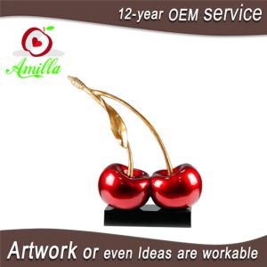 Artificial Red Resin Double Cherries Ornaments for Room Indoor Accessories