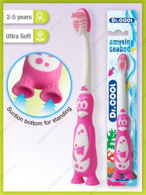 New Kid’s Toothbrush In Penguin Design With Two Suction Buttons For Standing On The Table.