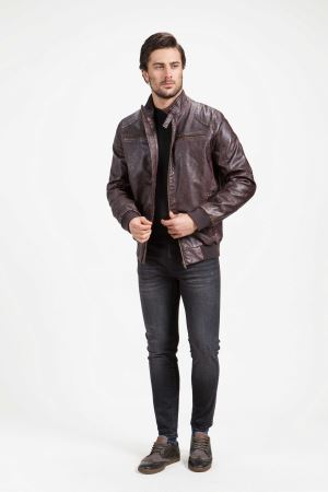 China Manufacture The New 2017 Men's All-match Leather Locomotive Jacket With Collar Warm And Stylish Fashion Coat