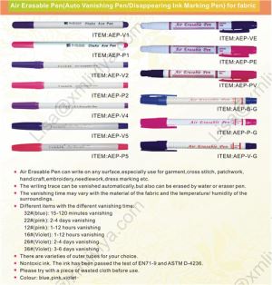Air Erasable Pen for Garment Marking