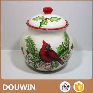 Christmas Ceramic Airtight Candy Cookies Storage Jar with Bird Glazing