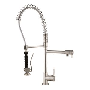 Top Commercial Grade Spiral Spring High Arch Pre Rinse Pull Down Spray Water Faucet with Water Supply Hoses and Other Optional Faucet Parts
