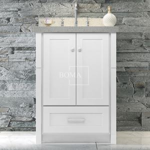 Small White Shaker Designed Single Bathroom Vanity Cabinet 24 inch
