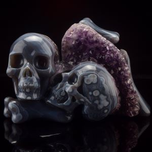 Carved 5inch Agate Amethyst Geode Crystal Skull Craft Gifts Manufactory