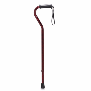 Aluminum Adjustable Height Offset Handle Cane With Gel Hand Grip, Red Crackle