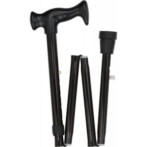 Adjustable Folding Walking Stick Cane with Retractable Ice Tip Black