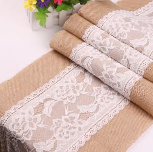 Hessian Rolls For Table Runners With White Lace For Decoration