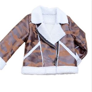 Beautiful High Quality Hot Sale Kids Jacket in Printed Suede Bonded with Fur