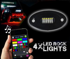 4 LED Rock Lights Wireless W/Bluetooth Music RGBW Color Accent Under Car