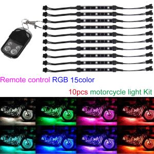 4key 10pc Motorcycle LED Under Glow Light Kit Multi-Color Strip Remote Control