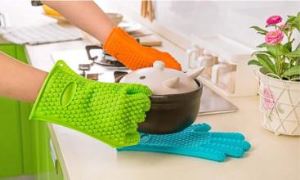 Long Oven Gloves for Silicone Barbecue Gauntlet and High Temperature Heat Resistant Gloves High Heated