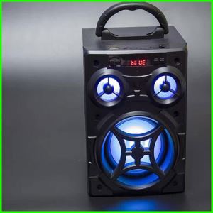 Portable Wooden Bluetooth Speaker with FM Radio USB TF Aux-in LED Light and Hands-free