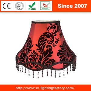 Elegant Red Black Flocking Faux Silk Tassal Beads Bedroom Lamp Shade