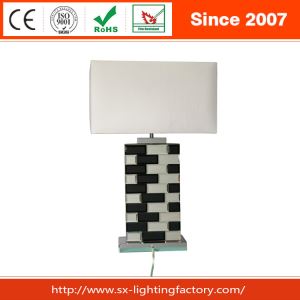 Glass Stand Mirror Base And TC Fabric Shade Table Lamp For Bed Room