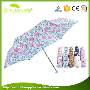 Good Quality Lightweight Promotional Compact Ladies Full Print Pink Mini Umbrella in Case