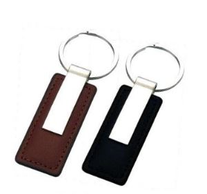 Customized Rectangular PU Leather And Metal Promotional Key Chains