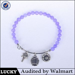 Fashion Adjustable Gemstone Beaded Bracelet with Antiq Silver Charms Factory