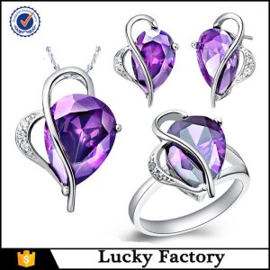Elegant Beautiful Brass Heart Shaped Purple Zircon Costume Jewelry Sets Cheap