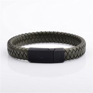 China Factory Cool Braided Leather Matte Black Stainless Steel Magnetic Bracelets Brand