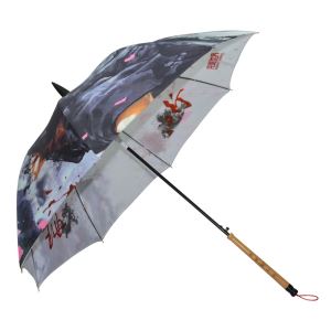 Chinese Style Stick Automatic Full Body Custom Print Umbrellas