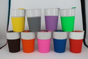 Ceramic Travel Mugs with Silicone Lid and Grip