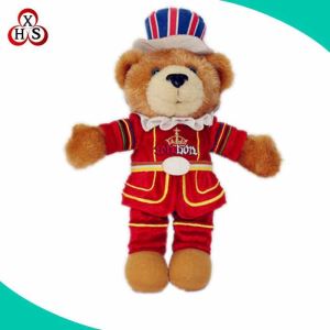 England Standing Teddy Bear in Red clothes Plush Fluzzy Toy