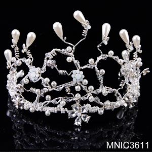 Handmade Bridal Wedding Tiara with Crystal Pearl Gold Wedding Hair Accessory Jewelry