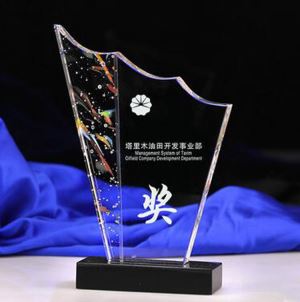 3D Laser Engraved K9 Optical Crystal Trophy Designs Crystal Plaque Awards With Black Crystal Base