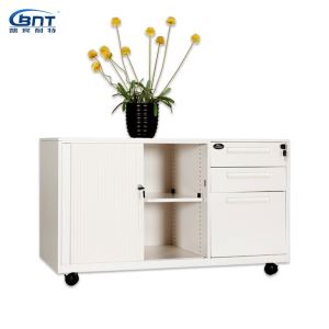 Modern Functional Utility Mobile Caddy with Tambour Door Storage Cabinet with Handles