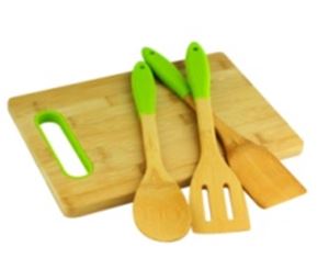 Customized Bamboo Cutting Board with 3 Piece Kitchen Utensils with Fork Spatula Spoon for for Best Christmas and Wedding and Birthday Gift