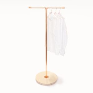 Professional T-Rack Copper and Wood Clothes Hanging Racks and Display Stands