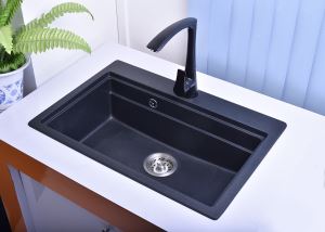 Metal Grey Single Bowl Top-mount Natural Stone Sink for the Restaurant Use
