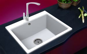 Online-selling Polished Edge-cutting Hand Wash Restaurant Quartz Stone Sink with Drainboard