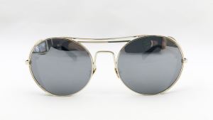EH1609 Unique Metal Sunglasses for Man and Lady . Stainless Steel Front with 3 Bridges Décor, Special Tube in Two Colors